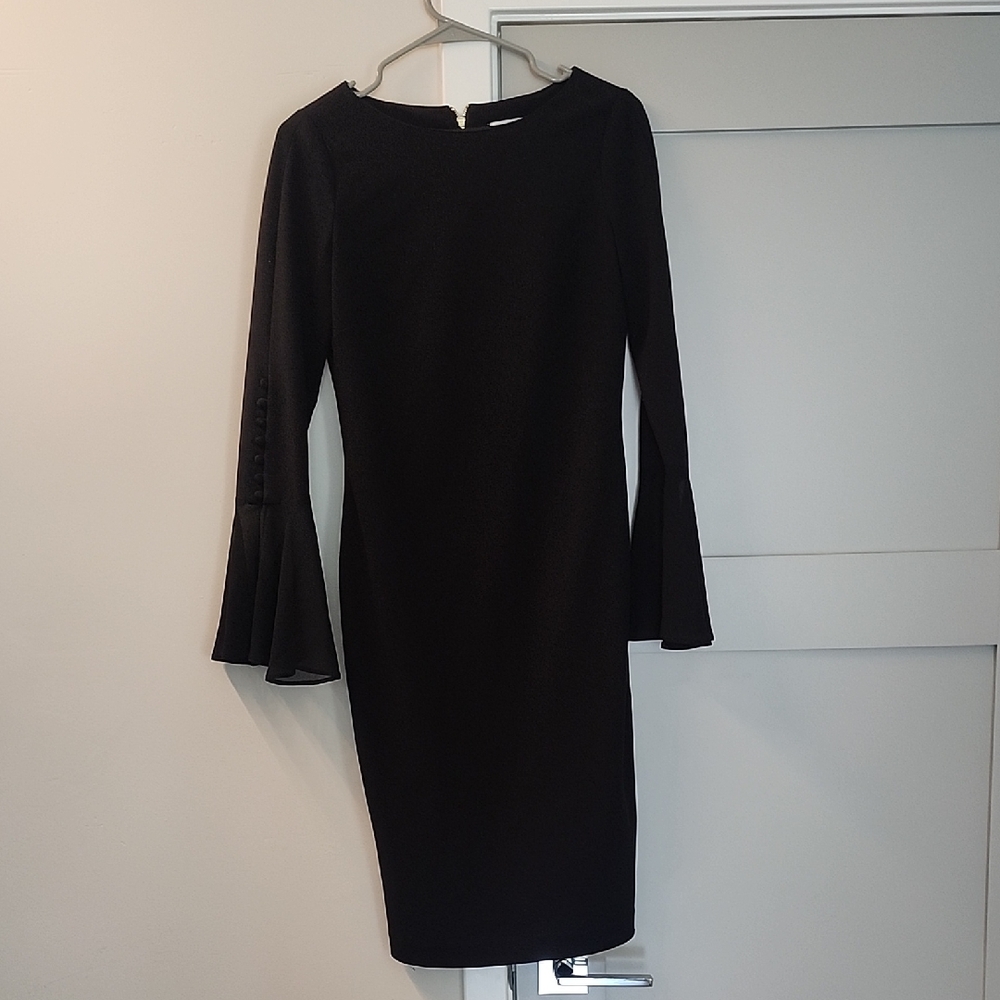 Calvin Klein Black Sheath Dress with Bell Sleeves